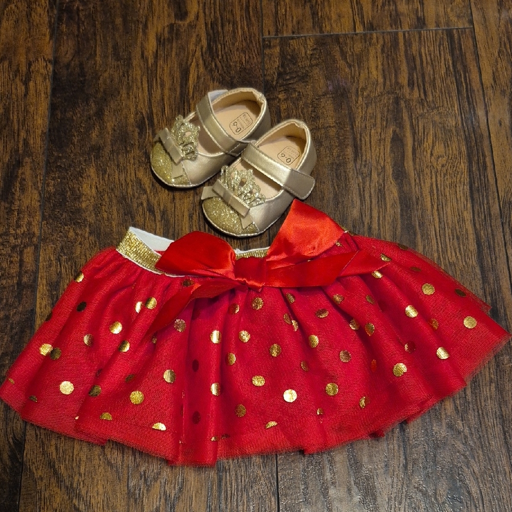 Baby Essentials Red Skirt with Gold Polka Dots